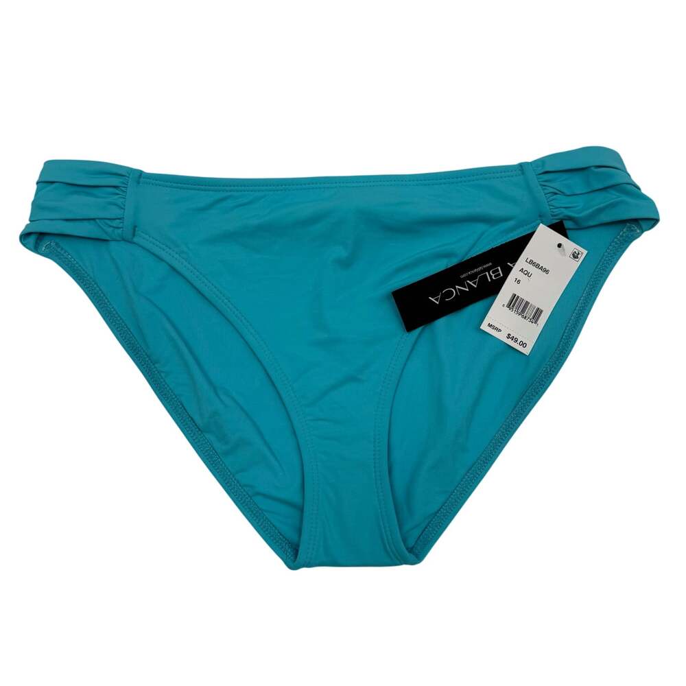 La Blanca Bikini Bottom SZ 16 NWT Aqua Island Goddess Side Shirred Hipster Swim